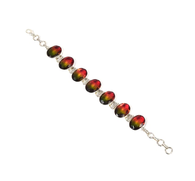 925 Solid Sterling Silver Faceted Watermelon Quartz Bracelet-7.3 Inch l524