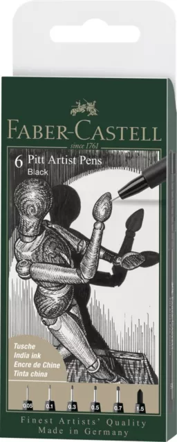 Faber Castell Tuschestift Tusche Stift Pitt Artist Pen Schwarz 6Er Etui Neu