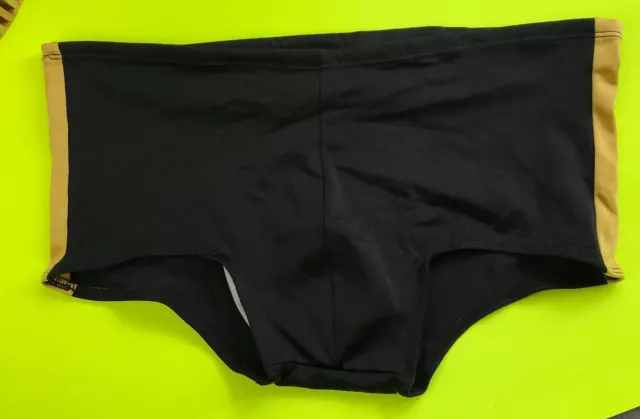 60s Vintage Black & Gold Stripe Swimming Trunks by Samura