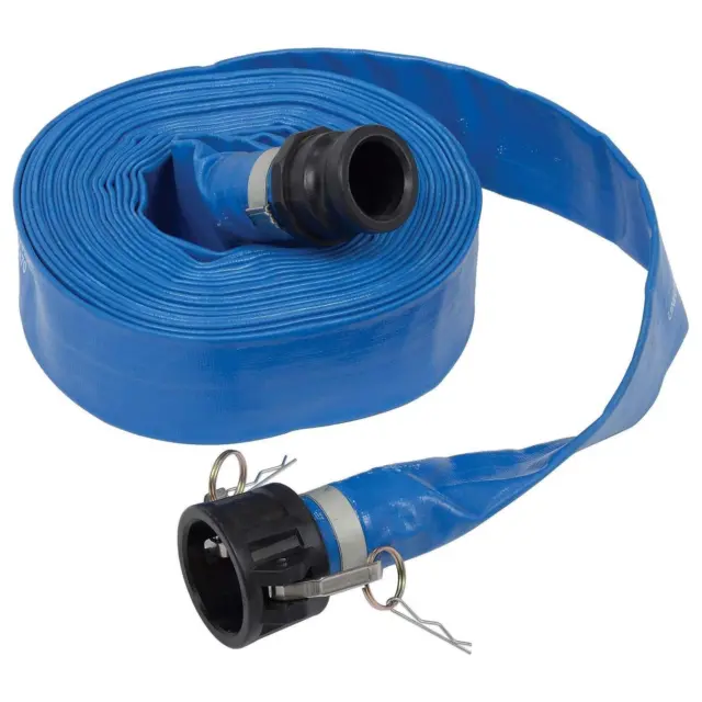 Apache 98138049 2" x 50' Blue PVC Lay-Flat Discharge Hose with Poly Cam Lock Fit