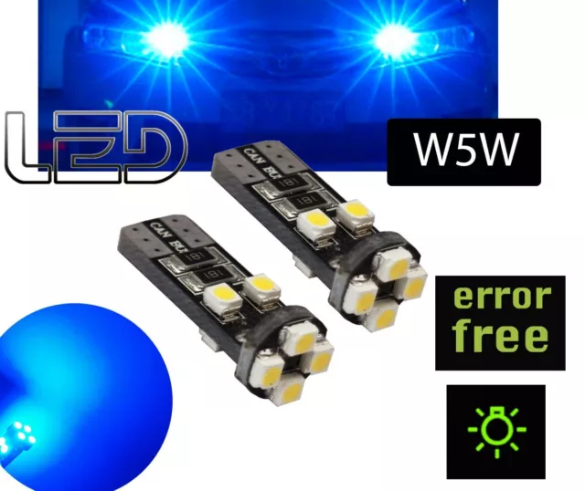 2 Ampoules LED Bleu T10 W5W Veilleuses Feux Position anti Erreur odb Canbus