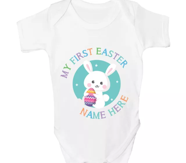 Personalised First Easter Baby Grow Bunny Egg Any Name Vest Bodysuit Gift