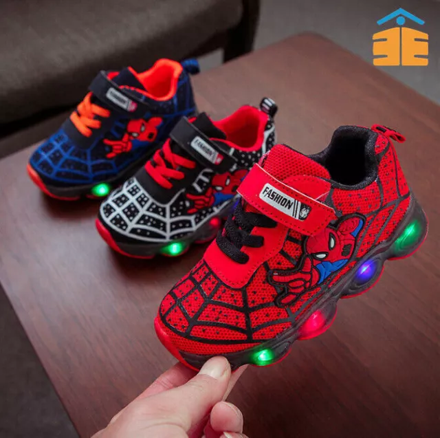 Spiderman LED Trainers Kids Boys Girls Shoes Children Flashing Light Up Sneakers