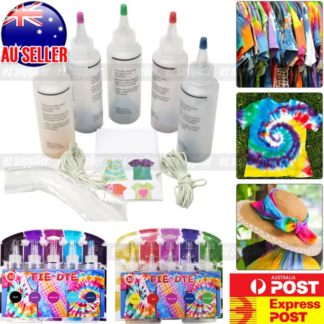 Fabric Tie Dye Kit 5 Colours Kits One Step Rainbow Neon Art DIY Kids Gift  HOT