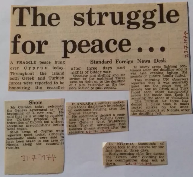 1974  Nicosia British Newspaper Articles "Turkish  Invasion Of Greek Cyprus"