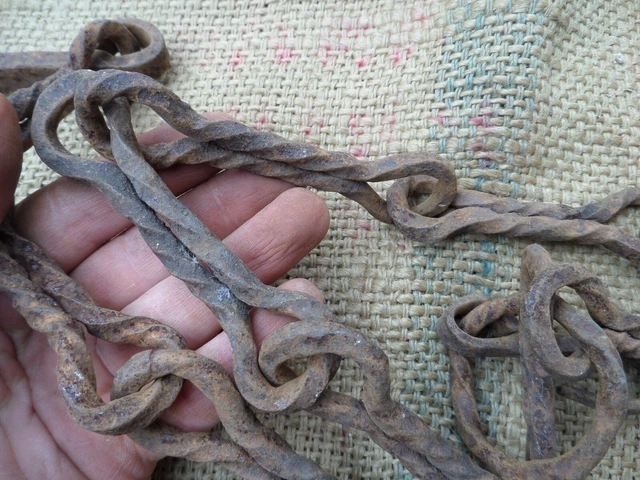 Antique Chimney Chain Hearth Fireplace Trammel Lug Pole Hook Twisted Iron