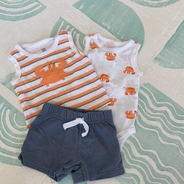 Carters Just One You Baby Boy Crab Striped Top & Bottom Set-Size 3 Month-new