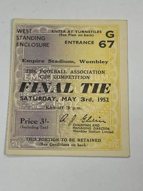 1952 Newcastle United V Arsenal 03-05-1952 Fa Cup Final Match Ticket Excellent