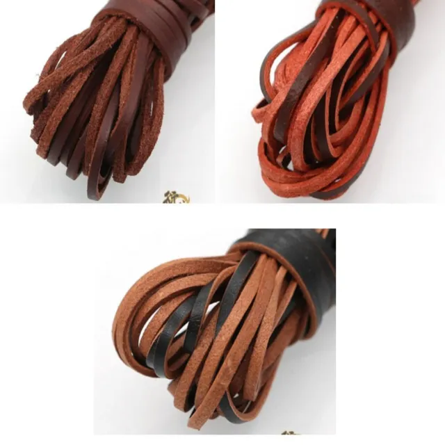 Flat Genuine Leather Strip Cord Braiding String Crafts Shoelace Tan 3mm 5  Yards