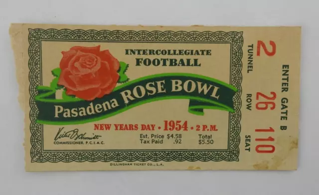 Vintage Rose Bowl Football Ticket Stub 1954  Michigan UCLA Pasadena