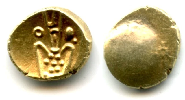 Rare gold Kali scyphate fanam minted from South-Eastern India, Dutch VOC or loca