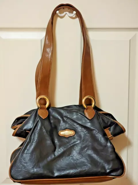 Large CAPEZIO Black & Brown Faux Leather Tote Shoulder Bag Purse