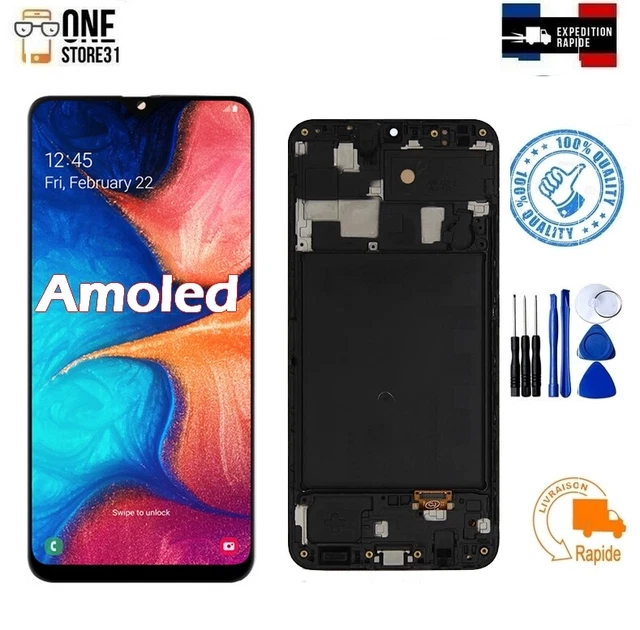 Ecran AMOLED LCD avec châssis cadre Pour Samsung Galaxy A20 +outils