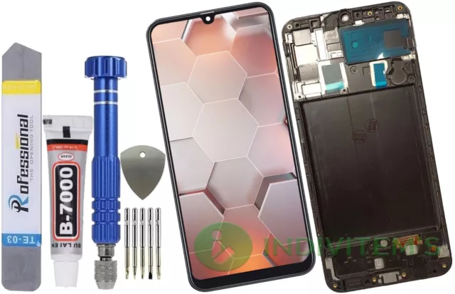 Per Samsung Galaxy A50 A505 SM-A505F Display LCD Frame + Touch In-Cell Nero