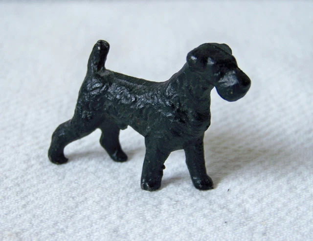 Vintage Miniature Cast Iron Black Airedale Terrier Dog Figure Figurine Decor