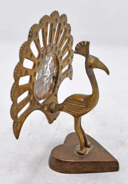 Antique Brass Peacock Figurine Original Old Hand Crafted Engraved