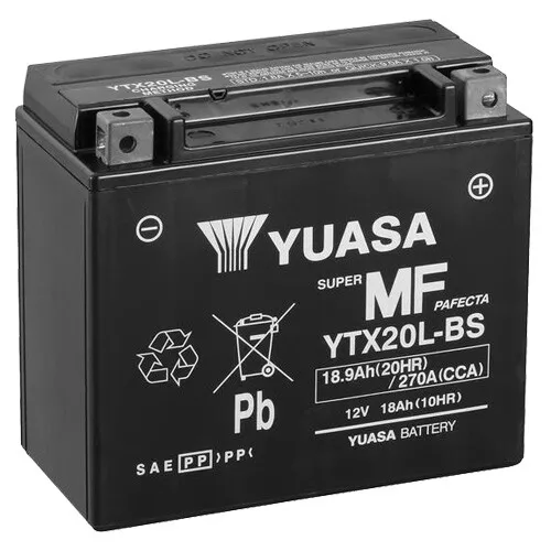 Motorrad Batterie YUASA YTX20L-BS AGM geschlossen 12V|18Ah|CCA:270A 175x87x155mm