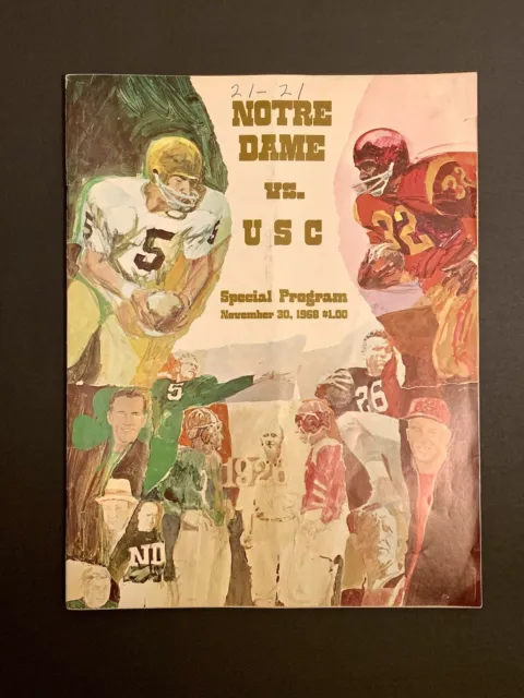 Notre Dame vs USC Football Program 1968 O.J. Simpson Joe Theismann (21-21 Tie)