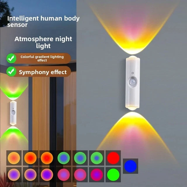 RECHARGEABLE LED SMART RGB Gradient Motion Sensor Ambient Night Lights ...