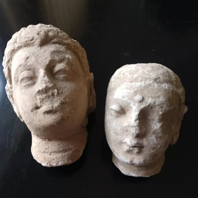 Antique Ancient  India Gandhara Buddha Temple Fragments Pair Of Two