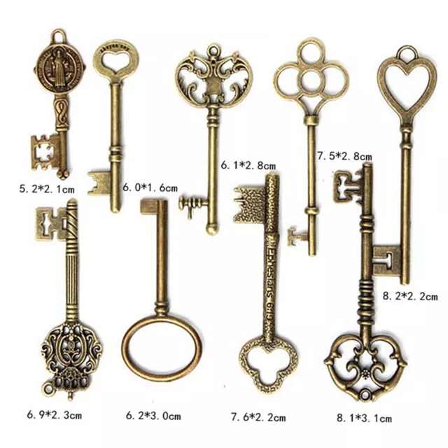 18PCS BIG Large Antique Vtg old Brass Skeleton Keys Lot Cabinet Barrel Lock New 3