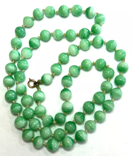 Antique Art Deco Jade Peking Glass Long Necklace Knotted between bead Circa 1920