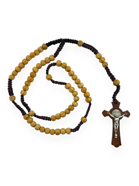St. Benedict Brown Wood Rosary Necklace San Benito Rosario Madera Catholic Gift