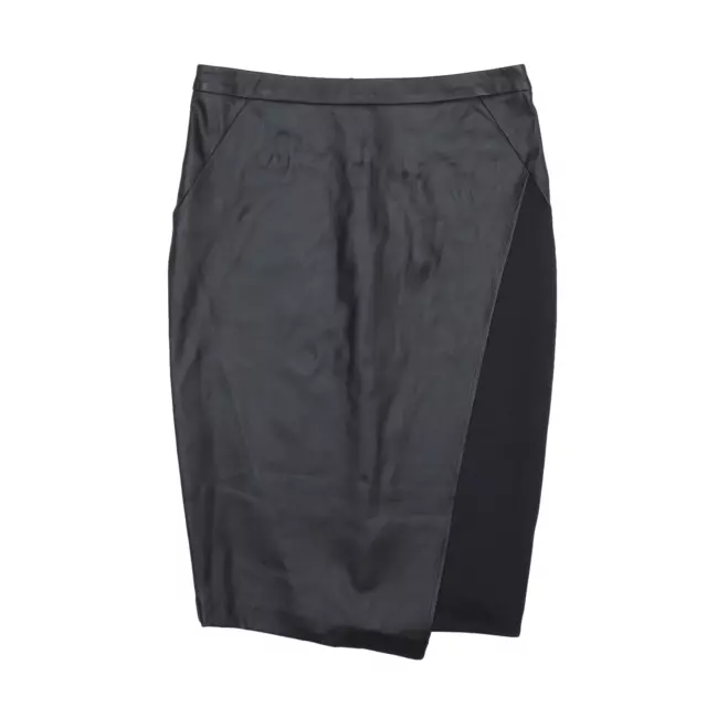 OASIS Asymmetric Knee Length Pencil Skirt Black Faux Leather Womens UK 6