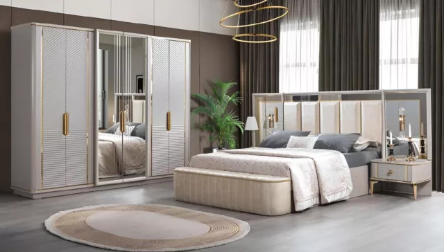 Schlafzimmer Set Luxus Komplettes Bett 2x Nachttisch Kleiderschrank 4tlg Möbel
