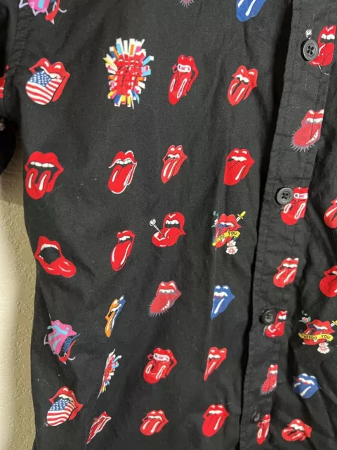 The Rolling Stones Button Shirt Mens Small Multi Tongue Logo All Over Black NWOT 3