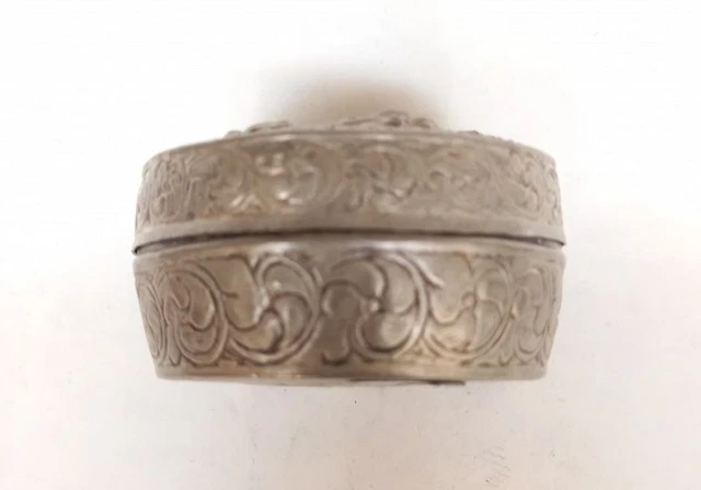 3 Antique Round Thai and Burmese Repousse Silver Boxes, 19th Century