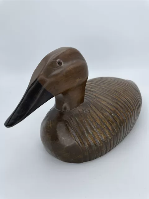 Unusual Vintage Canvasback Hen Duck Hand-carved Wooden Glass Eyes Decoy Figurine