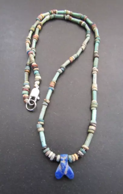 NILE Ancient Egyptian Lapis Fly Amulet Mummy Bead Necklace ca 600 BC