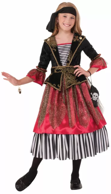 Deluxe Caribbean Crimson Pirate Princess Girls Kids Halloween Costume SM-LG