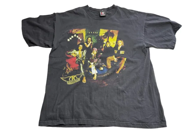 Vintage 1997 Aerosmith Nine Lives American Tour T-Shirt Size XL Black Giant Rock
