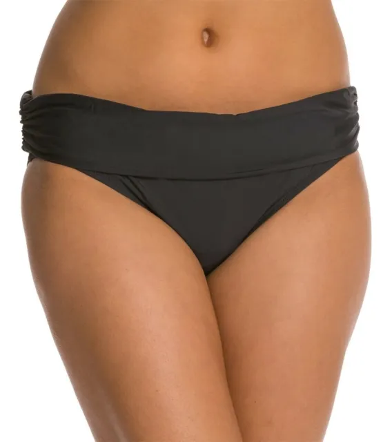 Athena Cabana Solids Waist Banded Summer Bikini Bottom Black Swimwear Size 6