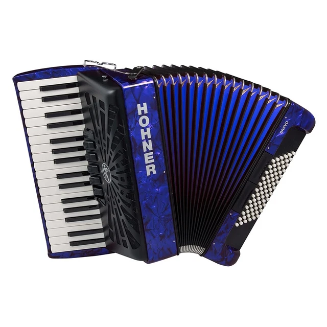 Hohner Bravo III 72 3-Voice Chromatic Accordion w/ Gig Bag, Pearl Dark Blue
