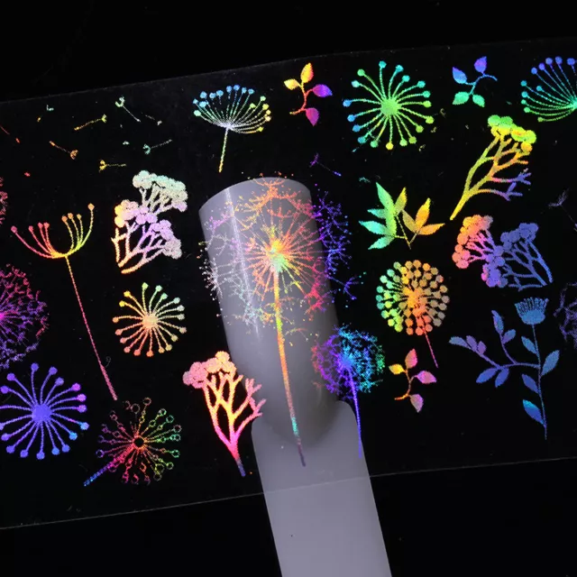 10 Sheets Holographics Nail Art Foil Rose Butterfly Fire Transfer Stickers