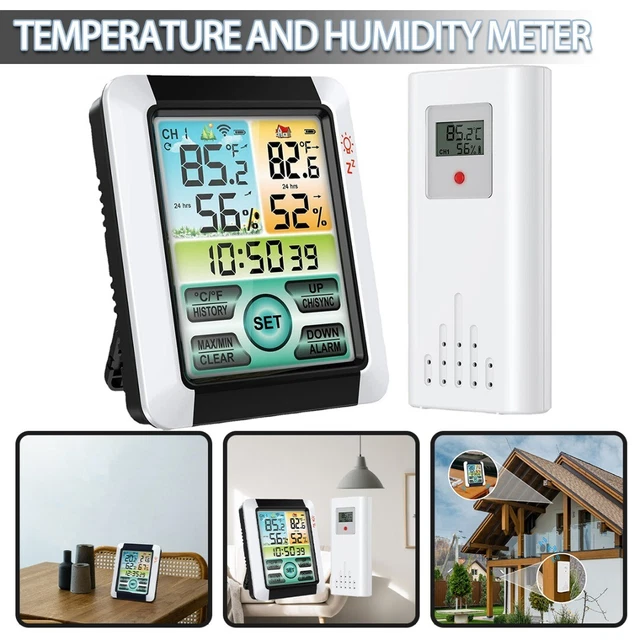 Termómetro inalámbrico digital LCD para interiores y exteriores humedad A
