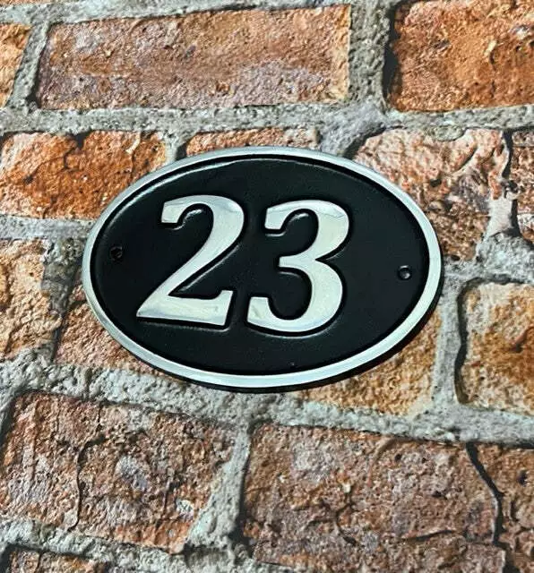 House Sign Oval Handmade Door Number Aluminium Hand Cast Plaque 3 Sizes