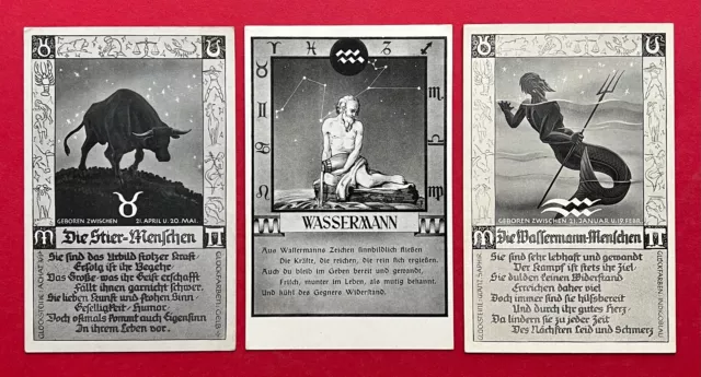 3 x AK Astrologie 1942 Sternzeichen Stier und Wassermann  ( 122654