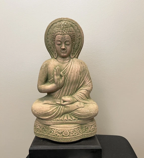 Beautiful Sandstone Buddha Statue - Teaching Mudra - Wood Base