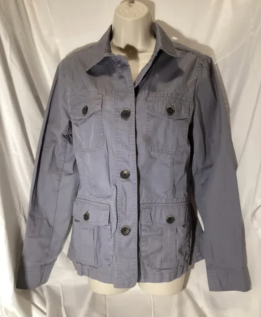 Eddie Bauer Blazer Womens Large M Gray 100% Cotton Button Front Jacket Collared