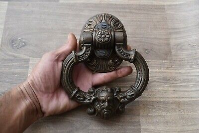 Vintage Cast Iron Victorian Face antique Door Knocker Handle Knob Pull Ring