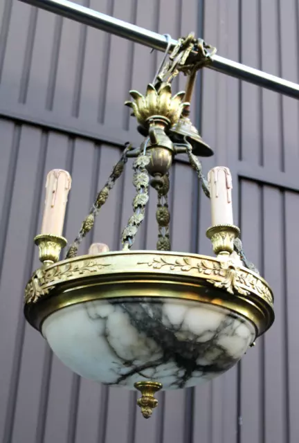 Antique bronze french alabaster bowl louis XVI chandelier lamp