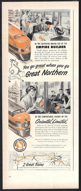 1949 GREAT NORTHERN RAILWAY Print Ad - Empire & Oriental Limited Passenger Cars