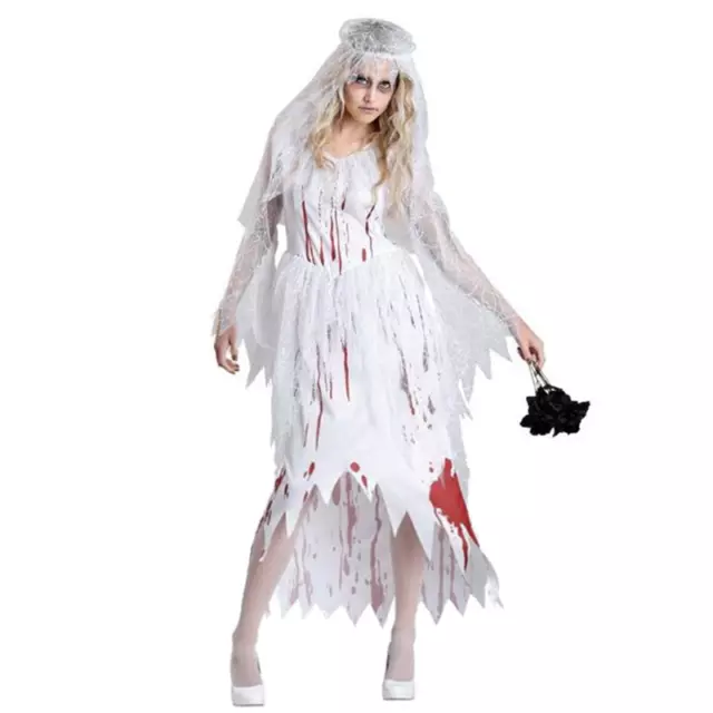 Damen Tot Blutige Zombie Braut Halloween Kostüm Outfit Hochzeit Geist