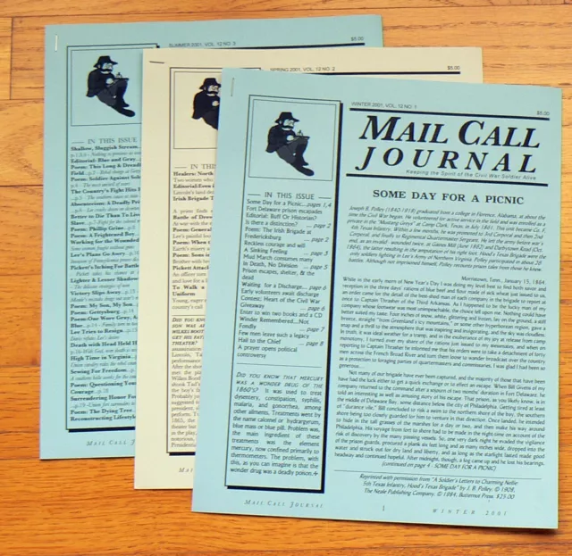 Civil War Newsletter - MAIL CALL JOURNAL - Lot of 3 Issues - 2001 - Rare, New