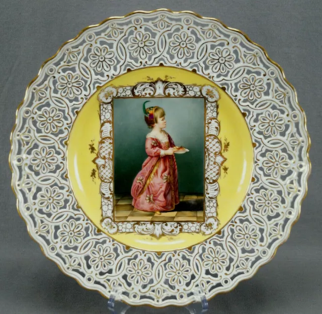 Klemm Dresden Hand Painted Renaissance Girl Yellow & Gold Reticulated Charger