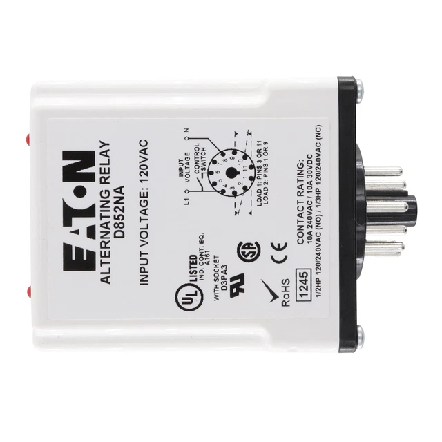 Eaton D852Na Alternating Ice Cube Relay, 11-Pin, 10A, 240Vac/30Vdc, 1No 1Nc